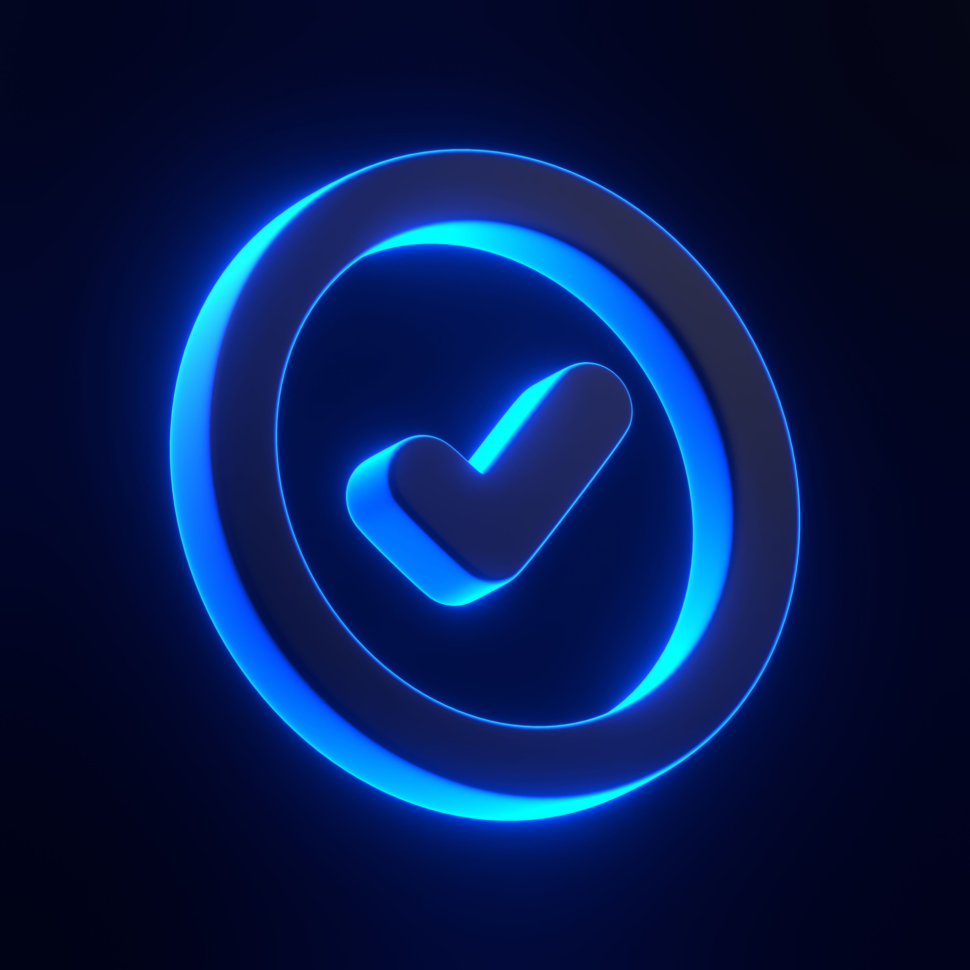 Glowing Blue Neon Checkmark Symbol
